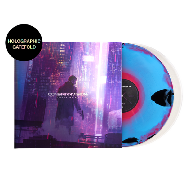 Alexander Brandon & Michiel Van Den Bos ‎- Conspiravision: Deus Ex Remixed Clear, Blue/Pink & Black Swirl Vinyl 2x LP Video Game Music (Including A Holographic Gatefold Jacket)